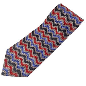 Ron Chereskin Red & Blue Wave Pattern Silk Necktie Like New